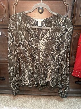 H&M Brown and White Snakeskin Peplum Blouse